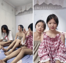 【三個嫩妹妹】4P大戰名場面，排隊翹起屁股吃屌，一線天微毛肥穴，騎乘位打樁機，輪流一個個爆操