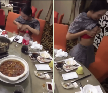 超美少婦飯局上公然掀衣服擠奶！再逼逼，奶水滋你一臉！嚇得旁邊大哥連連後退