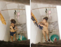 合租房冒死爬氣窗偷窺兩位剛下班的少婦洗澡洗衣服