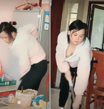 推薦，【抖音閃現】，不經意的走光，小少婦家中做家務，拖地過程中大白兔不時蹦出，抖音爸爸居然沒檢測出來~！擼管佳作