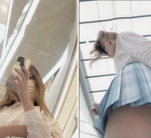 商場一路跟蹤抄底不穿內褲的JK裙美女 好漂亮的鮑魚真想摸一下