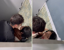 KTV開同學會聚餐，你倆可好直接在廁所就幹上了，還被偷拍了！