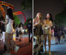 偷拍美女裙底風光 超短包臀裙護士姐姐坐在台階上直接露騷丁買奶茶的花裙少婦台階上岔開腿展示蕾絲邊粉內